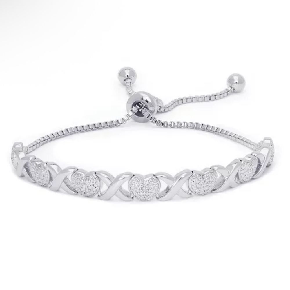 Diamond Accent heart X link silver plate bracelet
NWOT